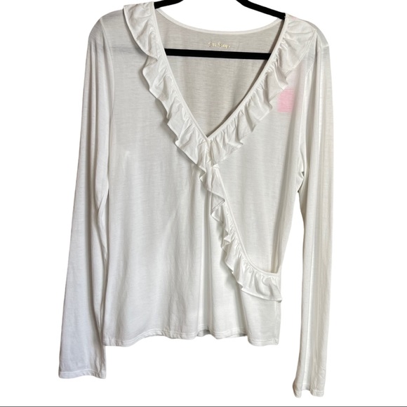 Lilly Pulitzer Tops - NWT White Ruffle Lilly Pulitzer Long Sleeve Shirt Size Large